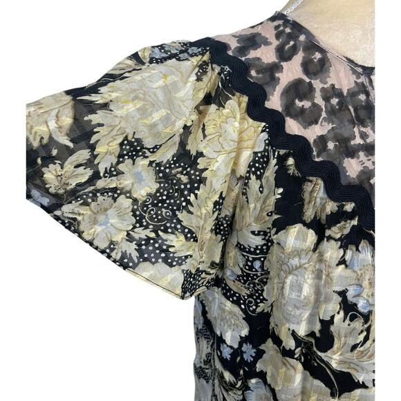 Rebecca Taylor Gold Leaf Top Black Combination Floral Size 0 Feminine Romantic - Picture 6 of 14